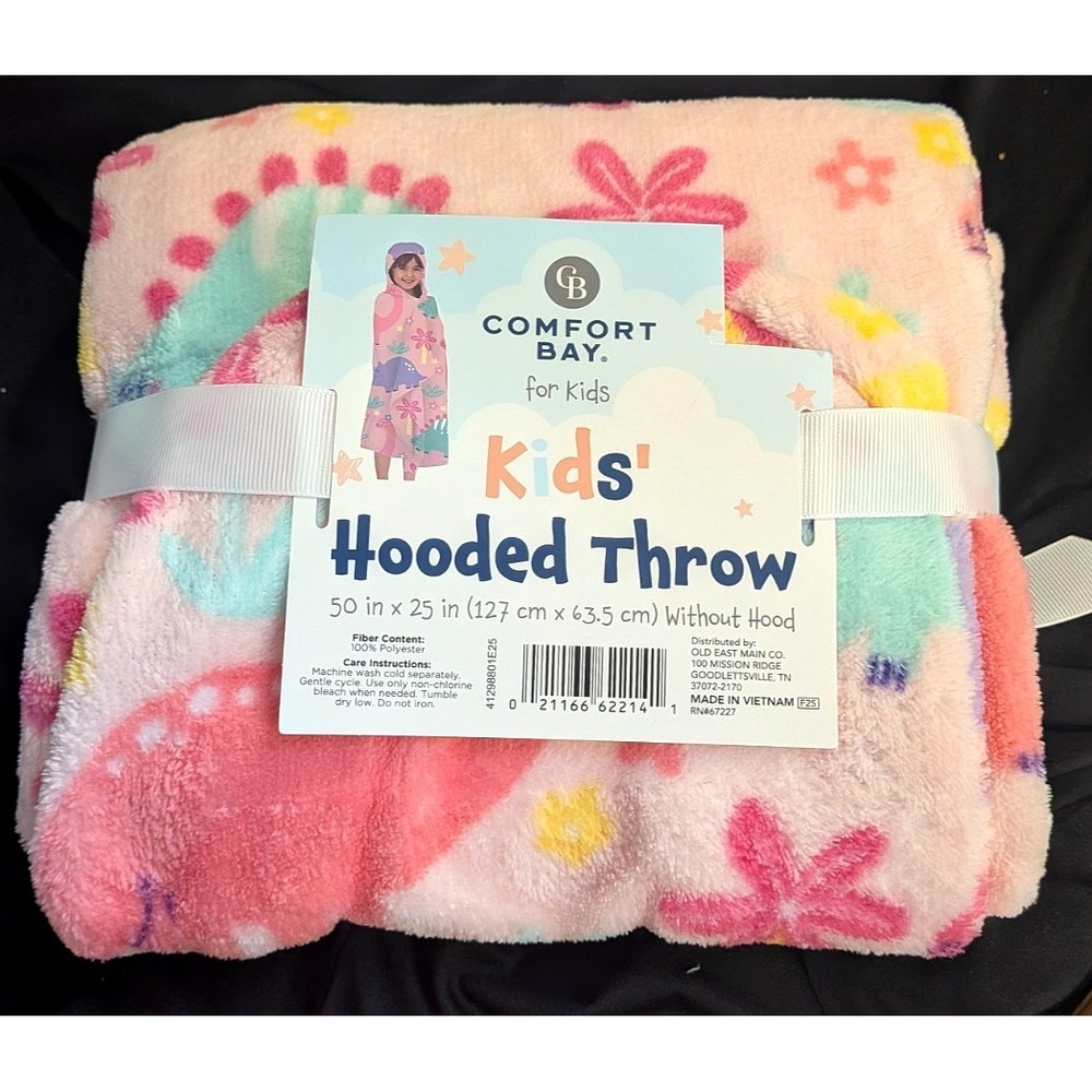 Comfort Bay Kids' Dinosaur Hooded Throw Measures 50" x 25"